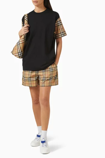 Check-sleeve T-shirt in Cotton