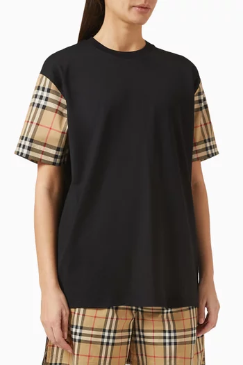 Check-sleeve T-shirt in Cotton