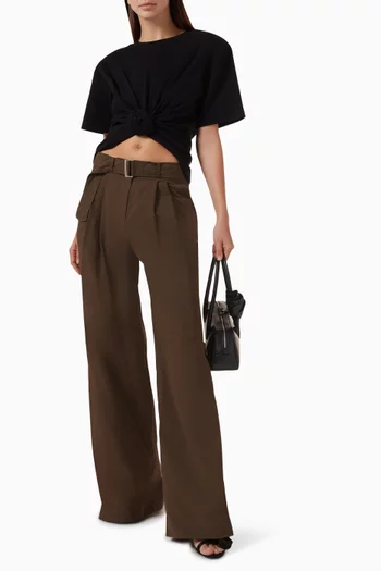 Wide-leg Belted Pants in Cotton Blend