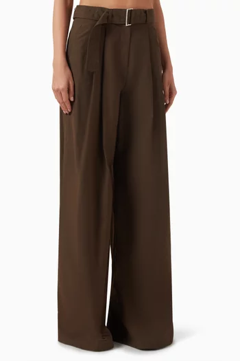 Wide-leg Belted Pants in Cotton Blend