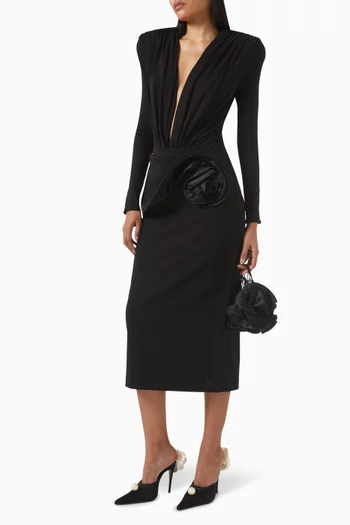 Floral Appliqué Midi Skirt