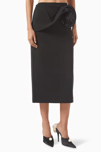 Floral Appliqué Midi Skirt