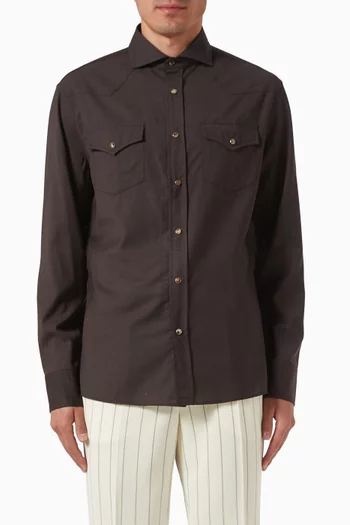 Western Shirt in Virgin Wool Poplin