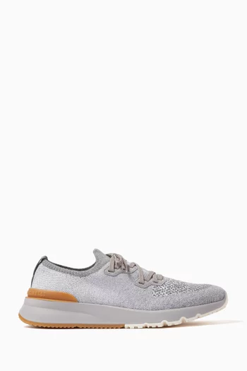 Lace-up Sneakers in Stretch Cotton Chiné Knit
