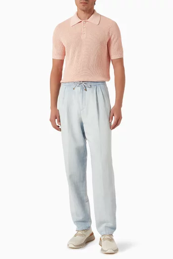 Half English Rib Polo Shirt in Linen Knit