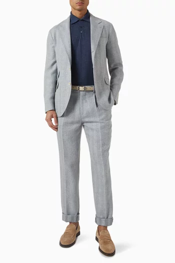Textured Stripe Diagonal Pants in Linen-blend