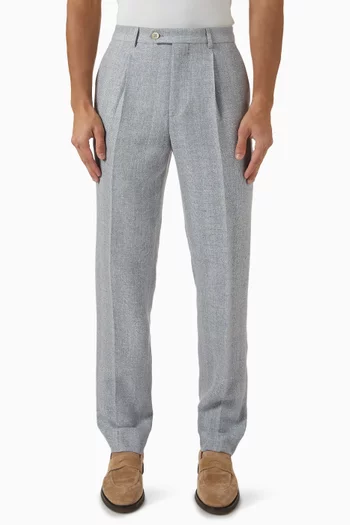 Textured Stripe Diagonal Pants in Linen-blend