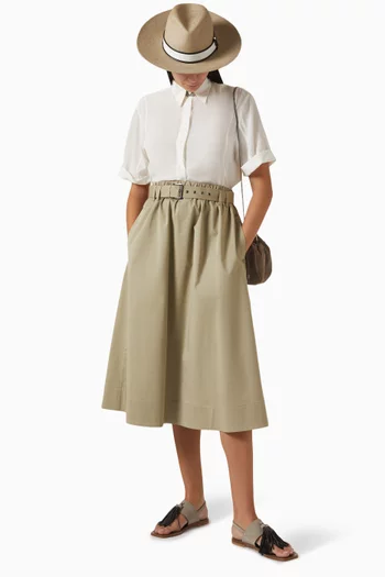 Belted Midi Skirt in Cotton Blend