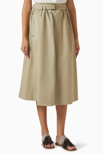 Belted Midi Skirt in Cotton Blend