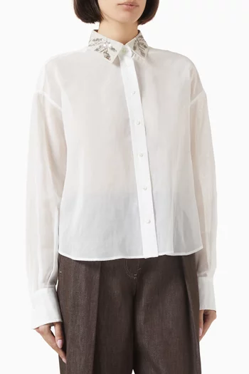Crystal-embellished Collar Shirt in Cotton-organza