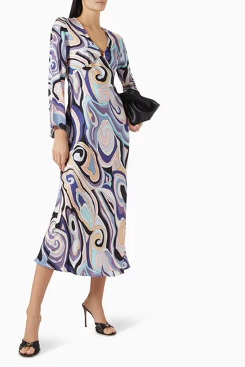 Terri Printed Midi Dress in Satin