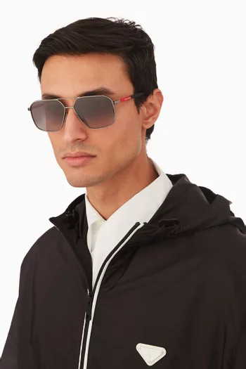 Rectangular Oversized Sunglasses in Metal
