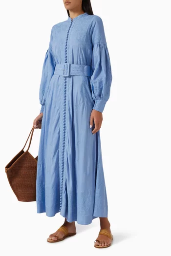 Beyonce Embroidered Maxi Dress in Linen-blend