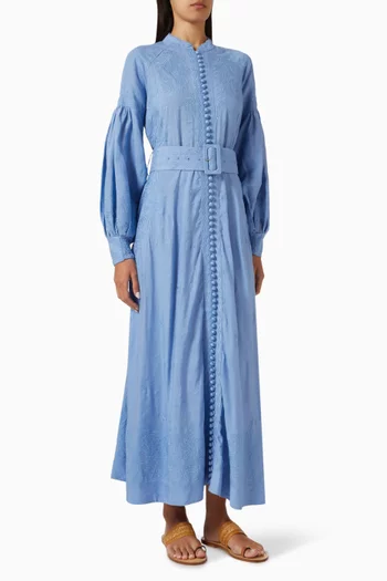Beyonce Embroidered Maxi Dress in Linen-blend
