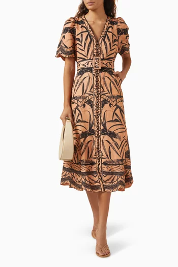 Jungle Euphoria Midi Dress in Linen-blend