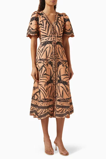 Jungle Euphoria Midi Dress in Linen-blend