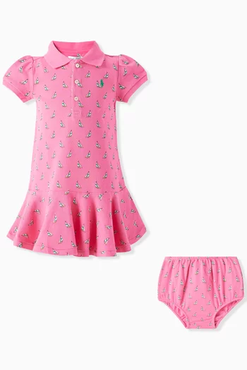 Allover Print Polo Dress in Pique-knit