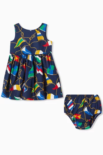 All-over Printed Dress & Bloomers Set in Cotton