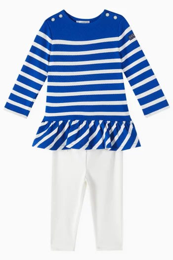 Striped Top & Leggings Set in Cotton-blend