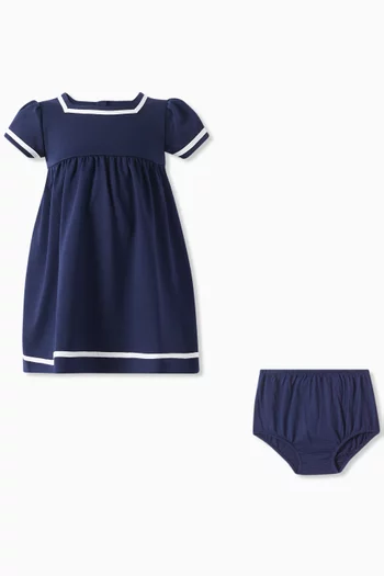 Contrast-tape Dress & Bloomers Set