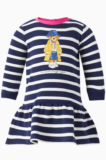 Striped Bear-print Dress & Bloomers Set in Cotton-blend