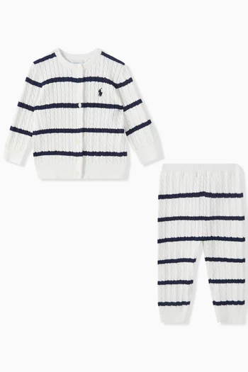 Striped Cardigan & Leggings Set in Cotton-knit