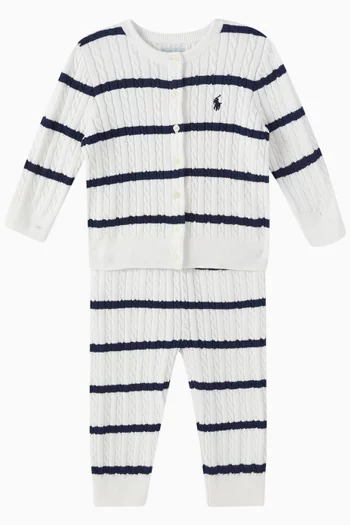 Striped Cardigan & Leggings Set in Cotton-knit