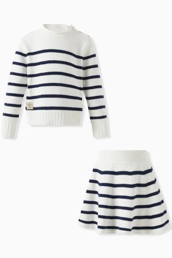 Striped Sweater & Skirt Set in Cotton Knit