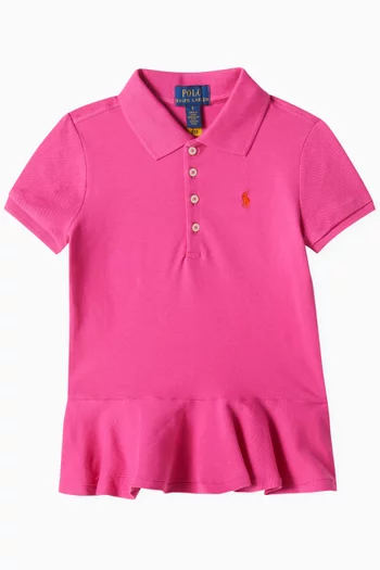 Embroidered-pony Peplum Polo Shirt in Pique-knit