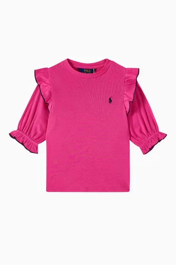 Embroidered-pony Frill T-shirt in knit