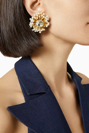 Pissenlits Fleuris Crystal Earrings in 18kt Gold-plated Brass
