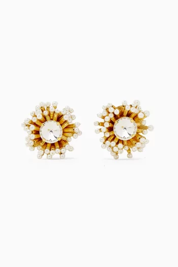 Pissenlits Fleuris Crystal Earrings in 18kt Gold-plated Brass