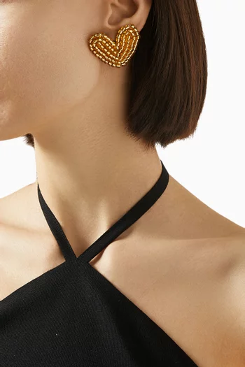 'Coeur Volants' Clip-on Drop Earrings in 18kt Gold-plated Brass