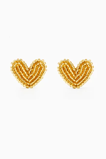 'Coeur Volants' Clip-on Drop Earrings in 18kt Gold-plated Brass