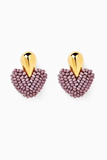'Coeur Tombants' Clip-on Drop Earrings in 18kt Gold-plated Brass