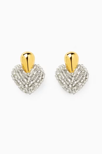 'Coeur Tombants' Clip-on Drop Earrings in 18kt Gold-plated Brass