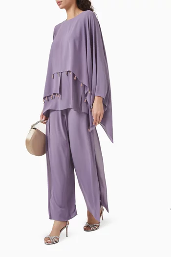 طقم بلوزة وبنطال كريب شيفون، 3 قطع