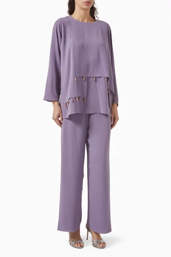 طقم بلوزة وبنطال كريب شيفون، 3 قطع