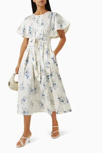 Nerul Belted Midi Dress in Cotton