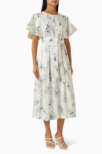 Nerul Belted Midi Dress in Cotton