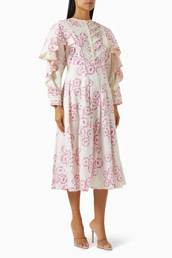 Ronita Ruffle Midi Dress in Cotton