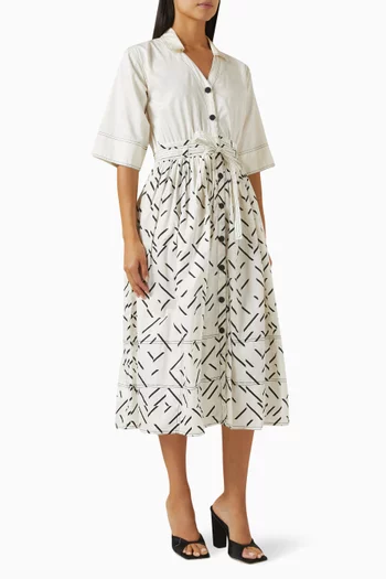 Delta Belted Midi Dress in Cotton