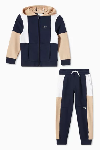 Colour-block Tracksuit Set in Cotton-blend