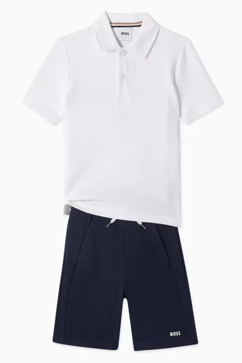 Logo Polo Shirt in Cotton Waffle Jersey