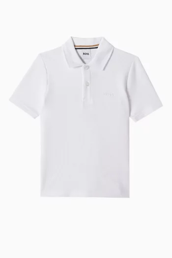 Logo Polo Shirt in Cotton Waffle Jersey