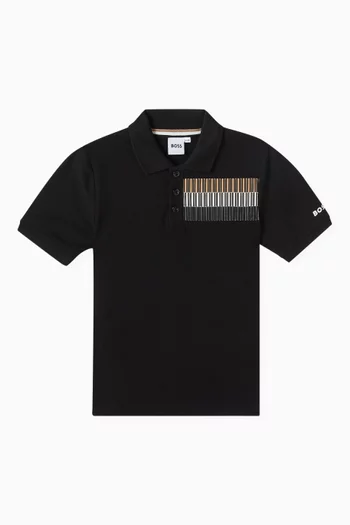 Tricolour Graphic Polo Shirt in Cotton-piqué