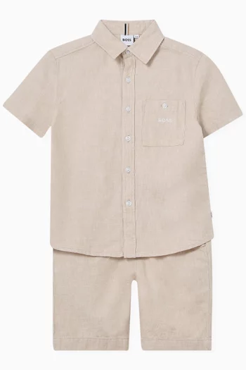 Logo Tag Shorts in Linen-blend
