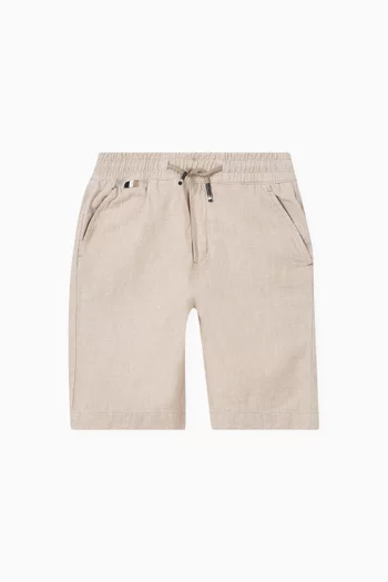 Logo Tag Shorts in Linen-blend
