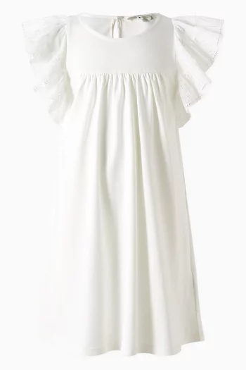 Ruffled Broderie Anglaise Dress in Cotton