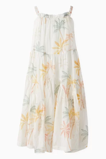Palm Tree-Print Dress in Organic Cotton